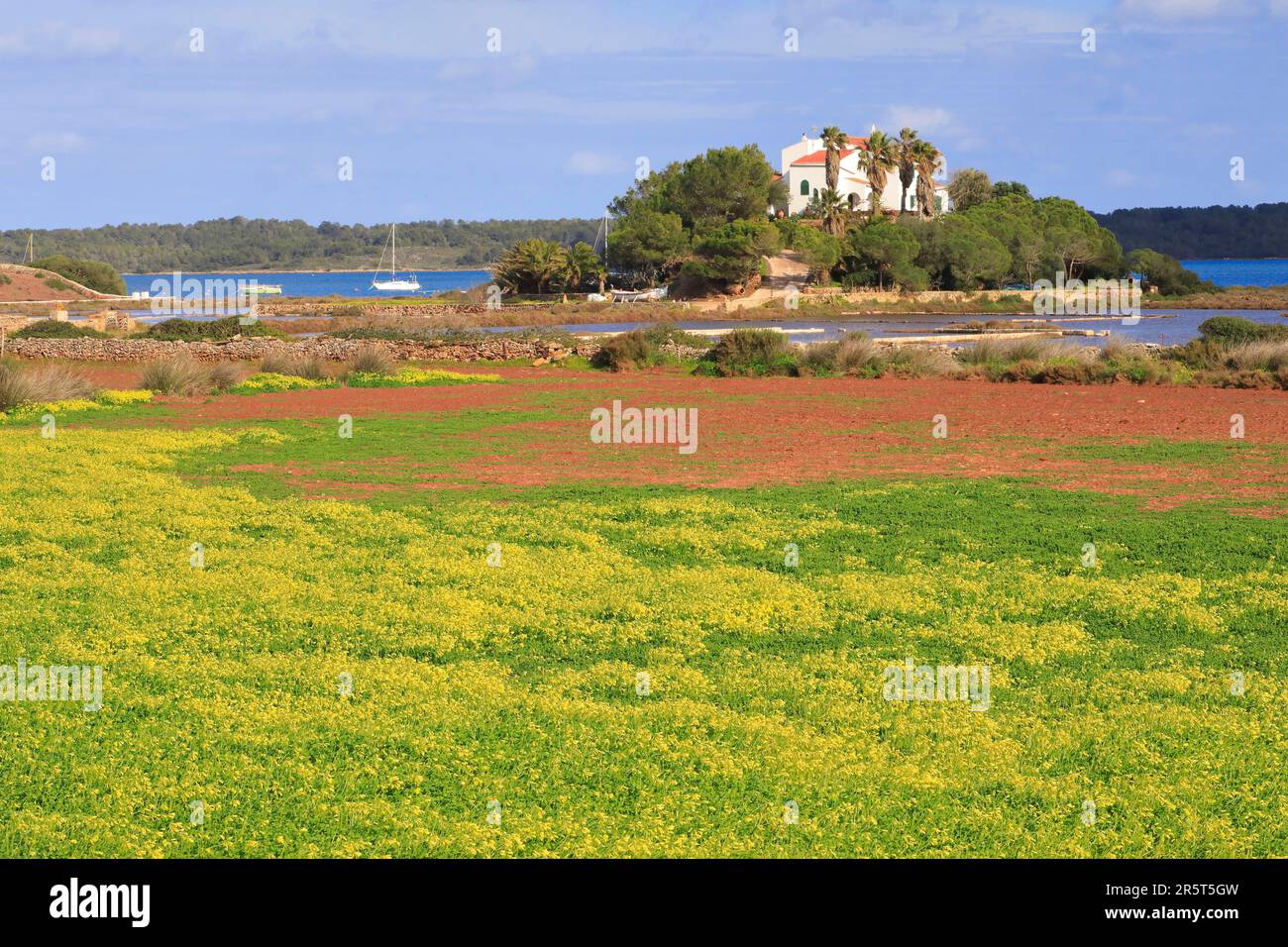 Spagna, Isole Baleari, Minorca, Fornells, Redona Beach, casa sul lungomare Foto Stock