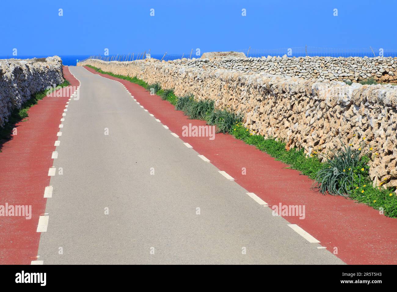 Spagna, Isole Baleari, Minorca, strada per il faro di Punta nati, muri a secco Foto Stock