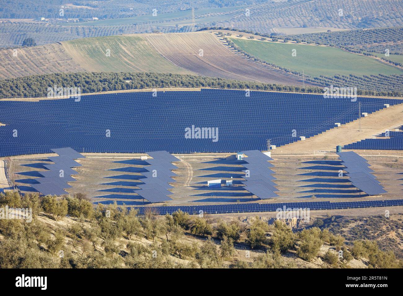 Spagna, Andalusia, comune di Pinos Puente, villaggio di Fuensante, Sostituzione di campi di ulivo con giganteschi impianti fotovoltaici Foto Stock