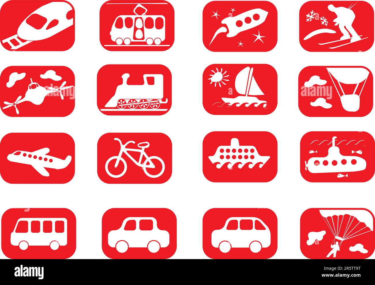 Il bianco e il rosso il trasporto icon set (venti) Illustrazione Vettoriale