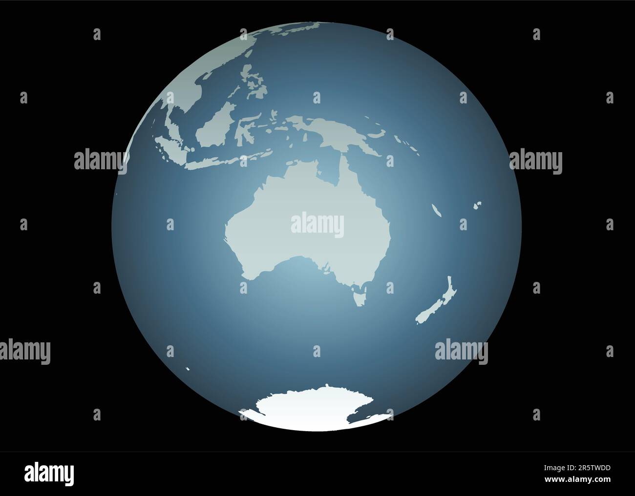 Australia (vettore). Mappa accurata di Australia, Sud Est Asiatico, nuova Zelanda. Mappato su un globo. Include nuova Guinea, Filippine, Antartide, nuovo ... Illustrazione Vettoriale