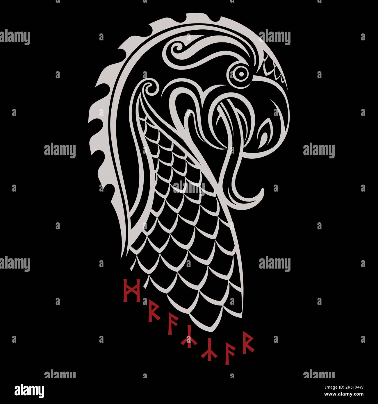 Design scandinavo. Vecchia testa di drago scandinava Illustrazione Vettoriale