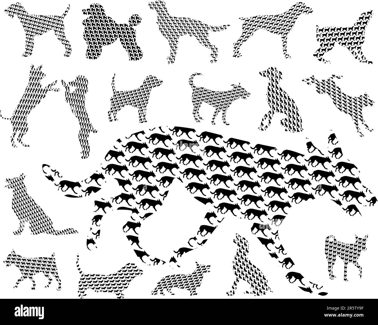 Set di cani vettoriali realizzati con le loro silhouette Illustrazione Vettoriale