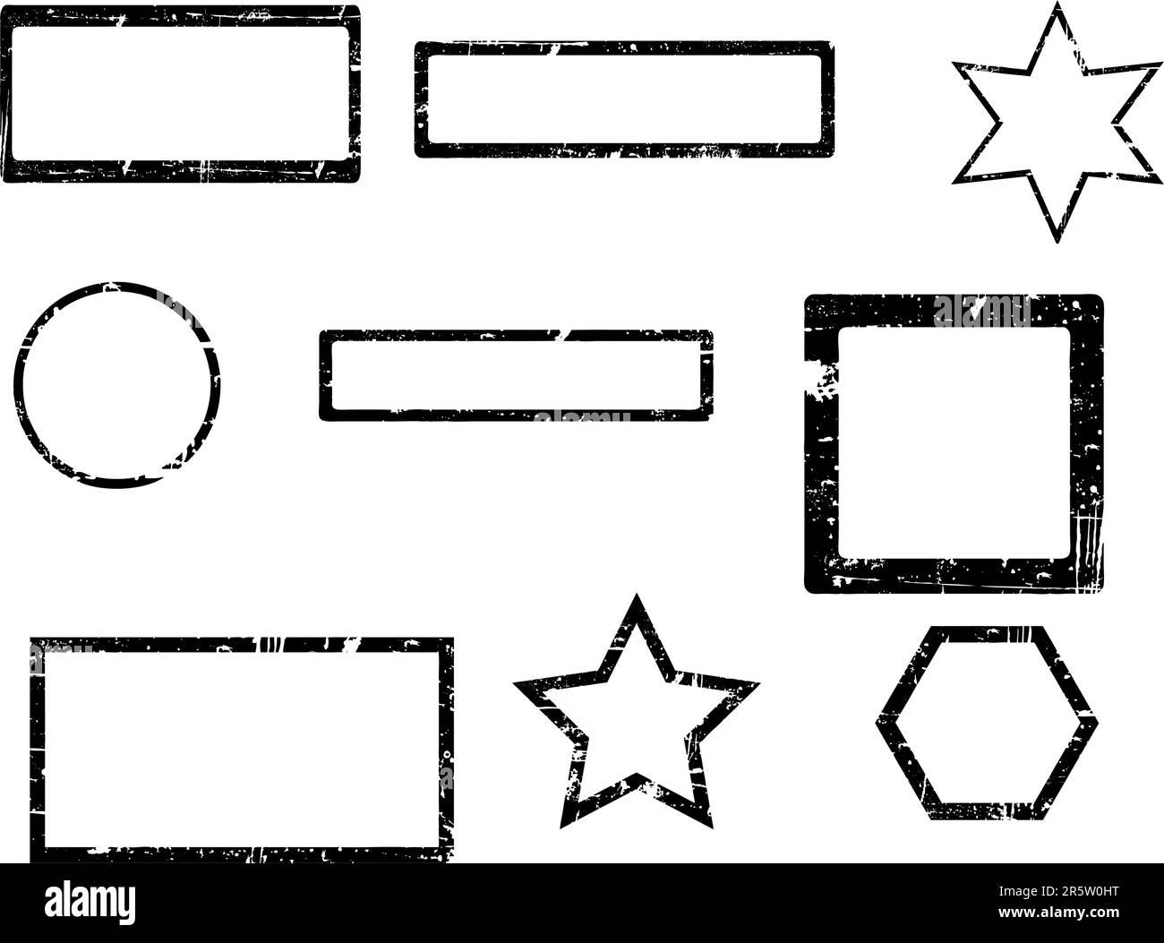9 contorni del timbro Grunge (vettori trasparenti - possono essere sovrapposti ad altri testi grafici, ecc.. Illustrazione Vettoriale