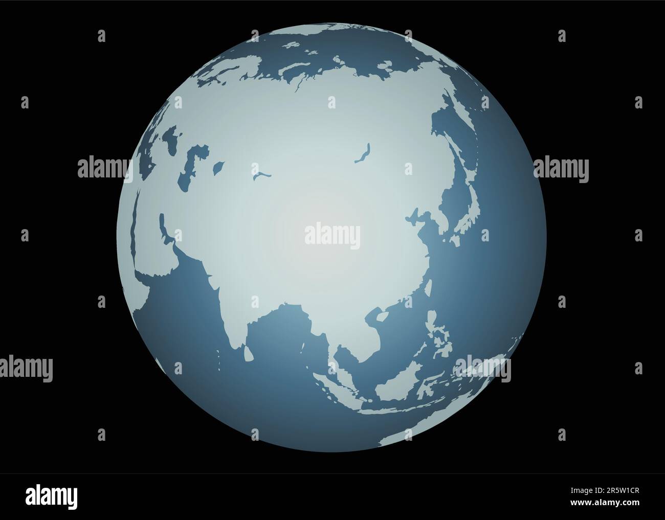 Asia (vettore). Mappa accurata dell'Asia. Mappato su un globo. Comprende i grandi laghi e il mare della Russia, le isole delle Aleutine, le Maldive, l'Indonesia, ecc. Illustrazione Vettoriale