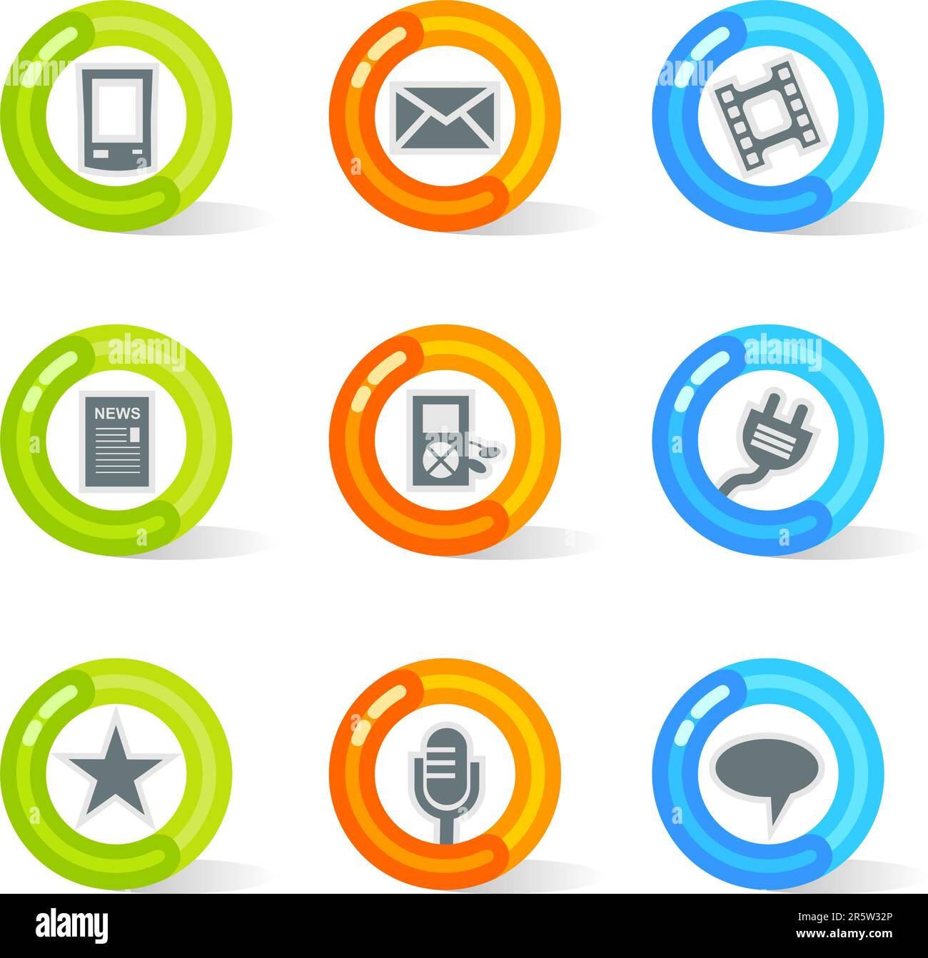 Eleganti icone colorate in gel con simboli del dispositivo; facile modifica dei file a più livelli. Illustrazione Vettoriale