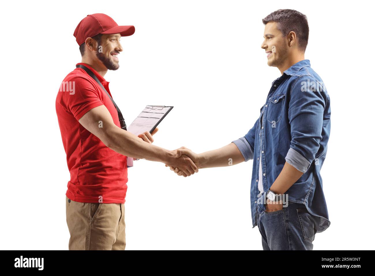 Immagine di un uomo che si scaglia con le mani un uomo isolato su sfondo bianco Foto Stock