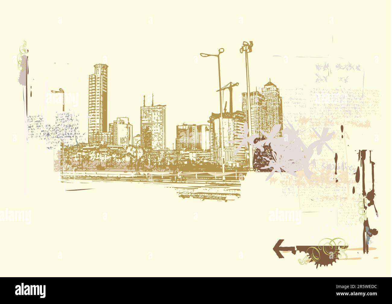 Grande città - in stile grunge background urbano. Illustrazione Vettoriale. Illustrazione Vettoriale