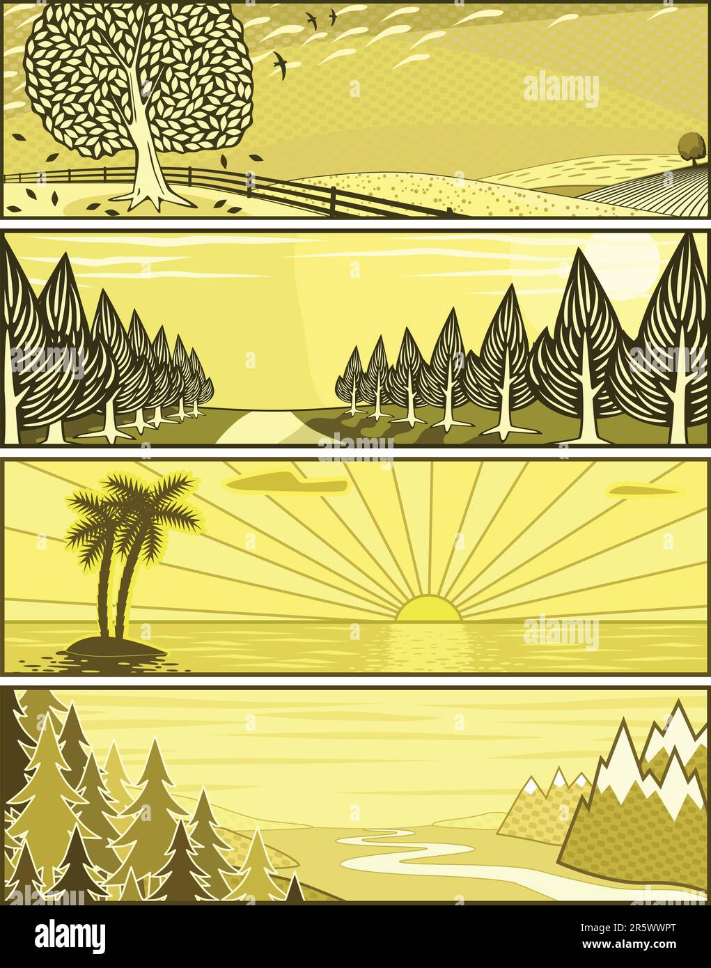 Set di vettore modificabile banner illustrazioni di paesaggi Illustrazione Vettoriale
