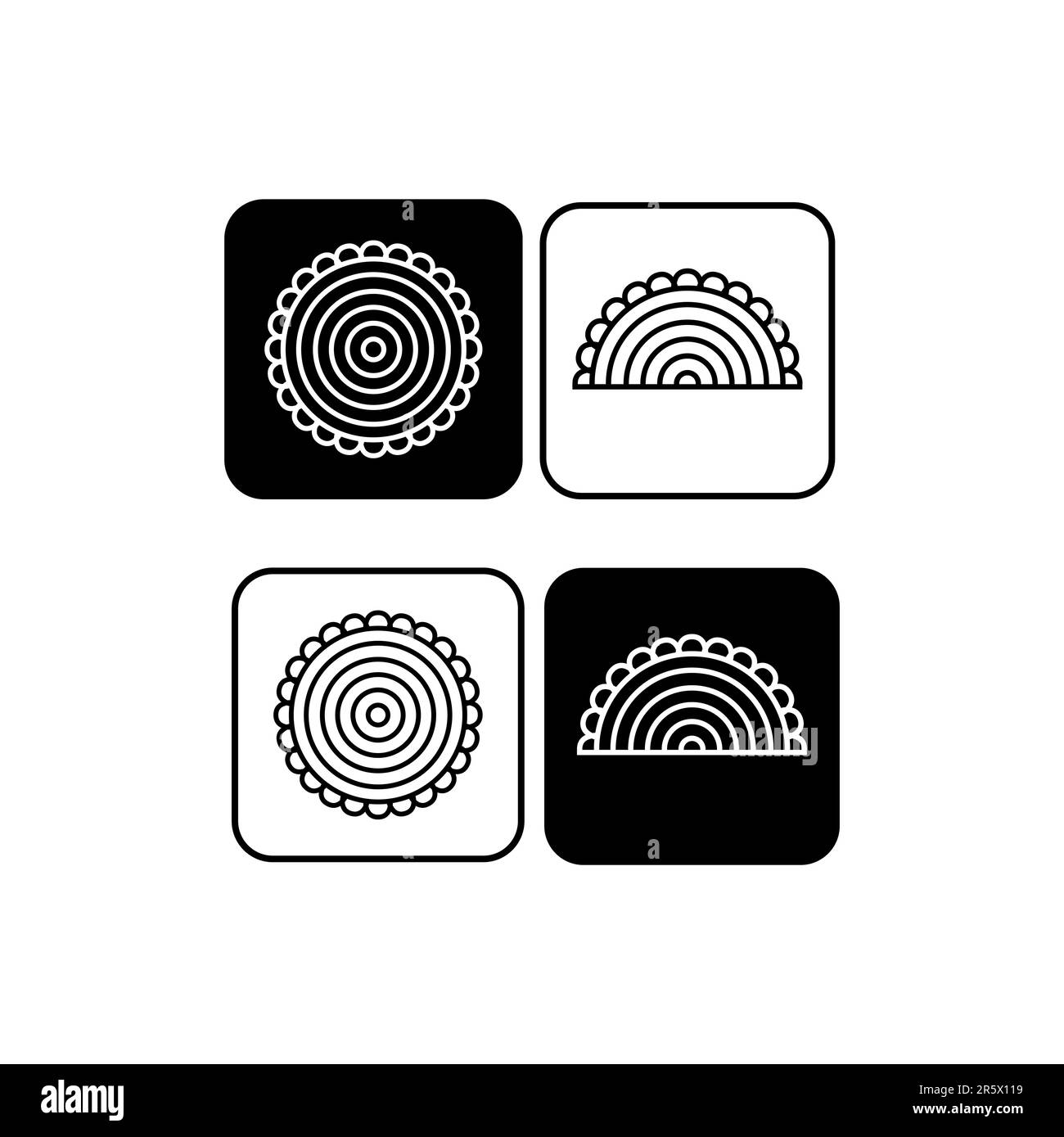 Un set di bottoni quadrati neri con design circolare Foto Stock