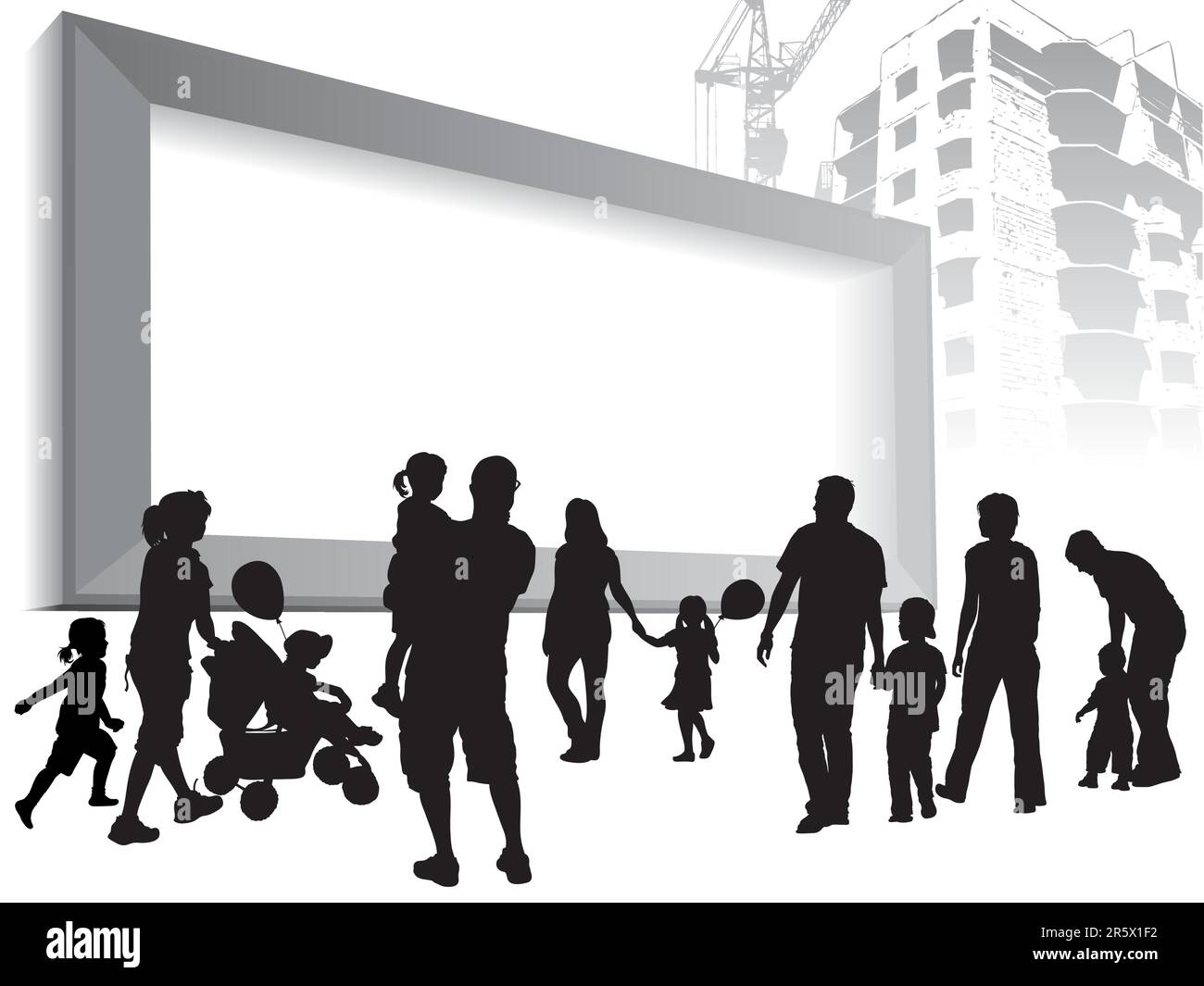 La gente va a un grande cartellone bianco. Illustrazione Vettoriale