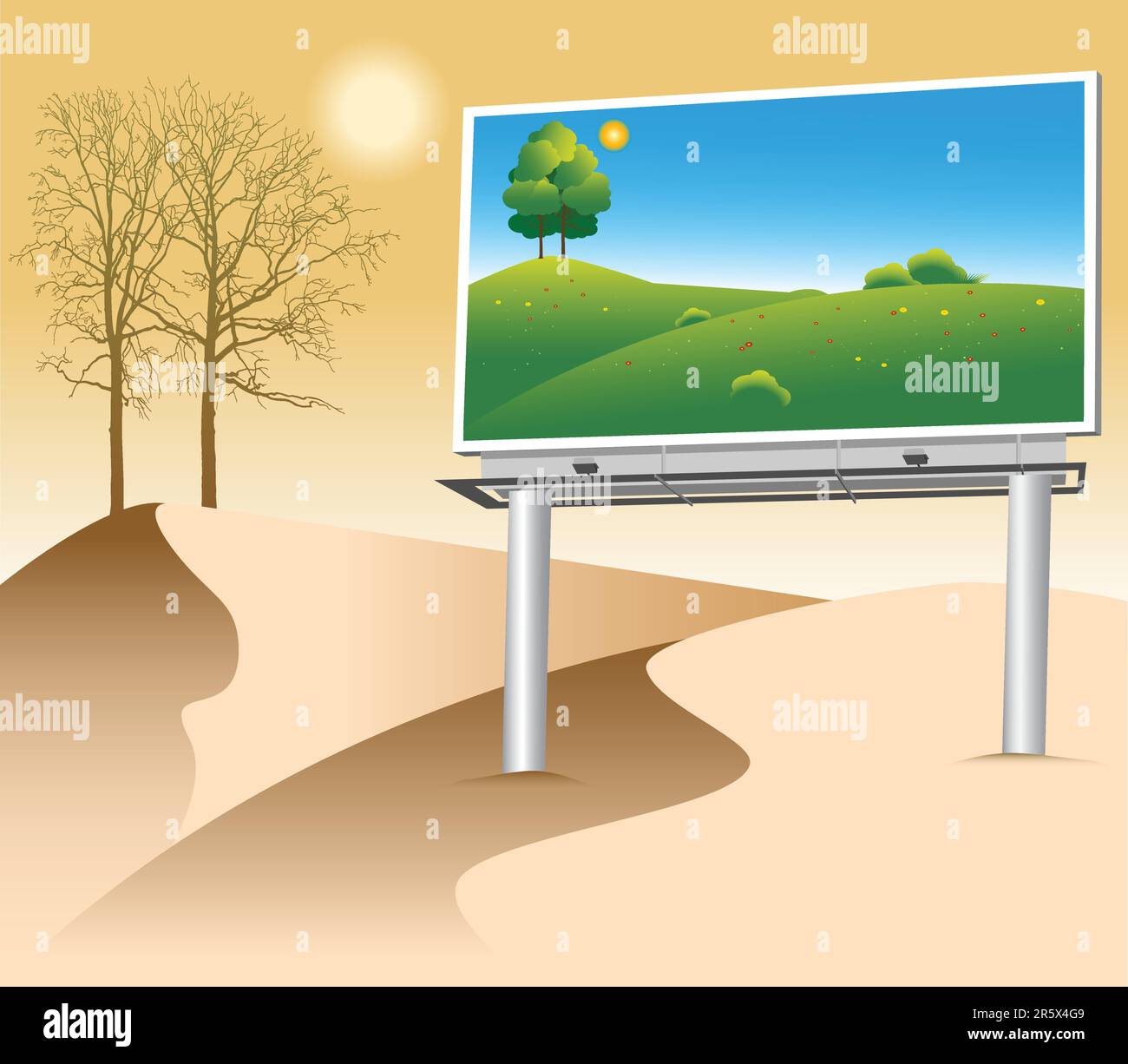 affissioni con un poster verde naturale su terreni deserti Illustrazione Vettoriale