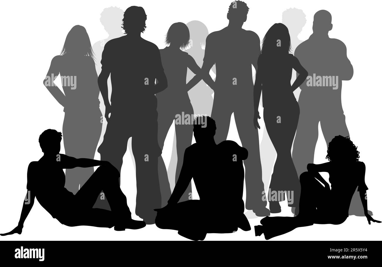 Silhouette di un gruppo di amici Illustrazione Vettoriale Silhouette di un gruppo di amici Illustrazione Vettoriale