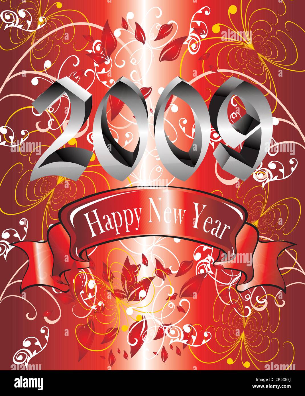 Felice anno nuovo 2009 piante tribali sfondo festivo Illustrazione Vettoriale