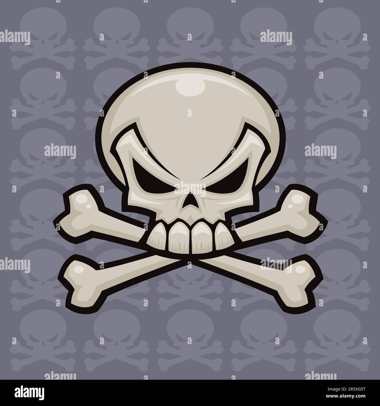 Cranio e crossbones illustrazione vettoriale. Potrebbe sembrare bello su una bandiera pirata o una bottiglia di veleno. Illustrazione Vettoriale