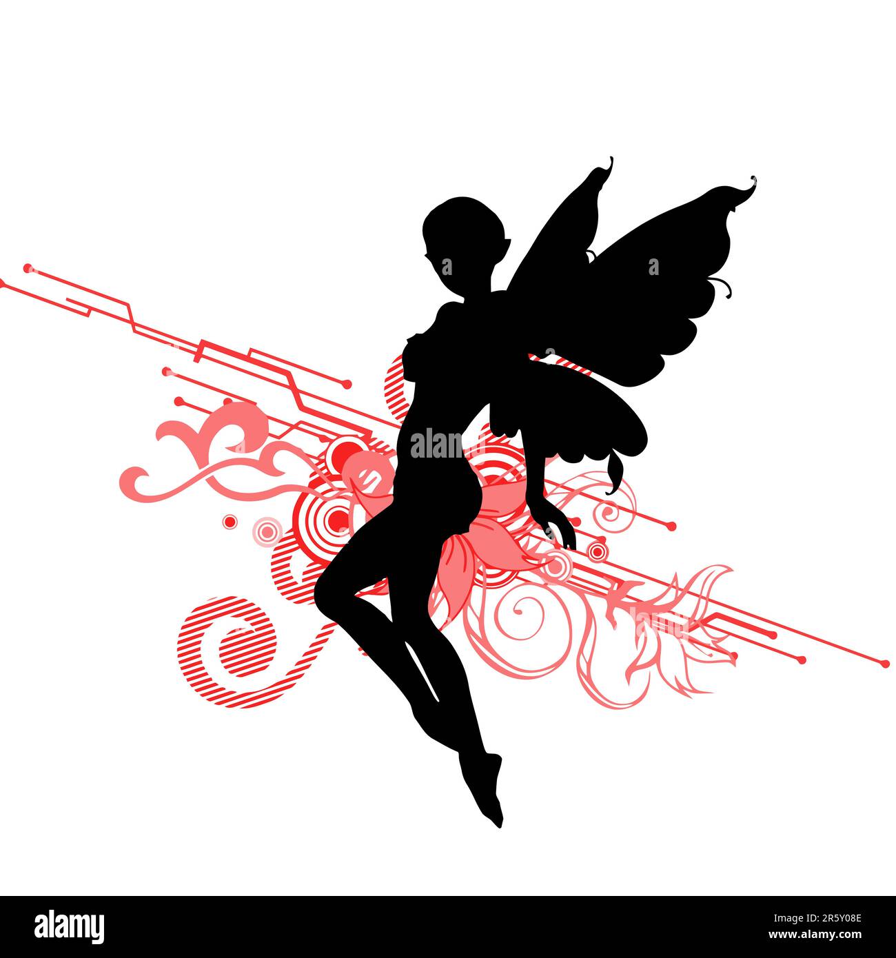 silhouette di una fata su uno sfondo carino Illustrazione Vettoriale