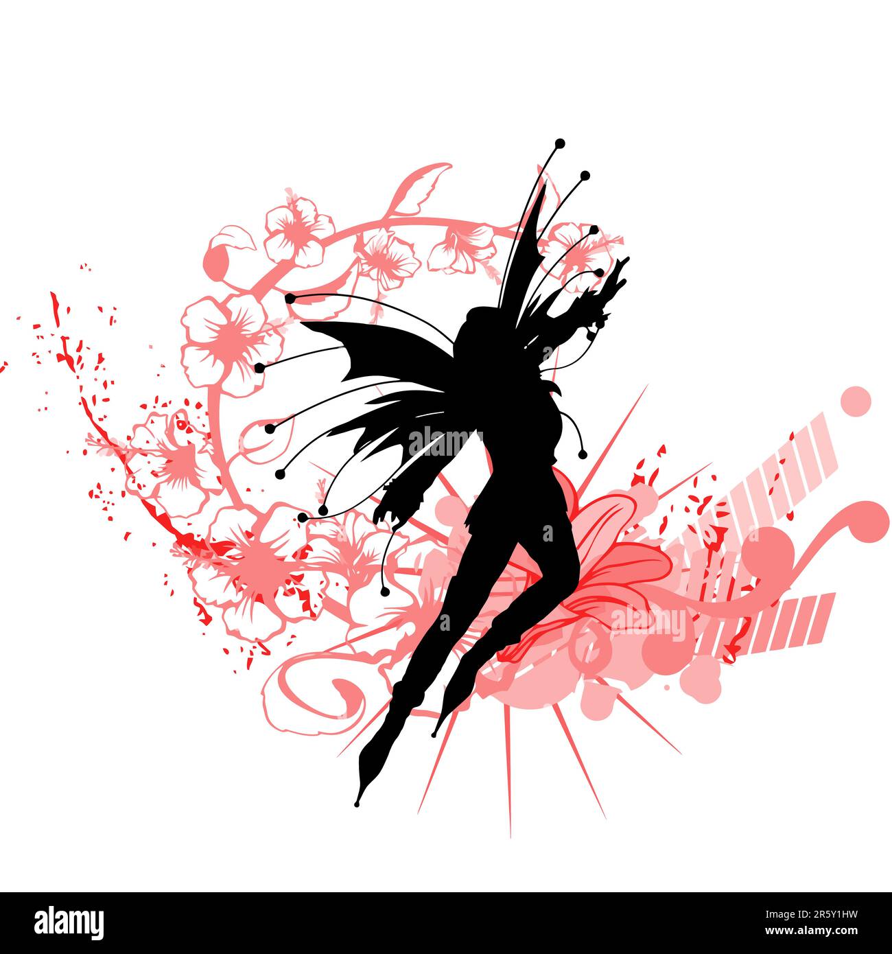 silhouette di una fata su uno sfondo carino Illustrazione Vettoriale