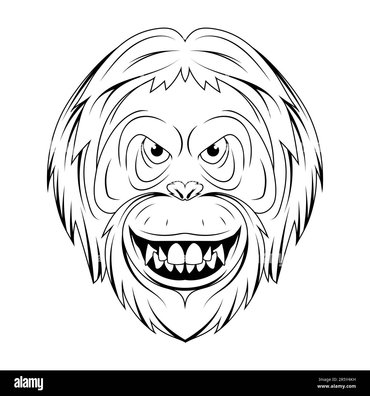 Orang-utan. Illustrazione vettoriale di una faccia di scimmia di schizzo. Ritratto animale selvatico in zoo. Illustrazione Vettoriale