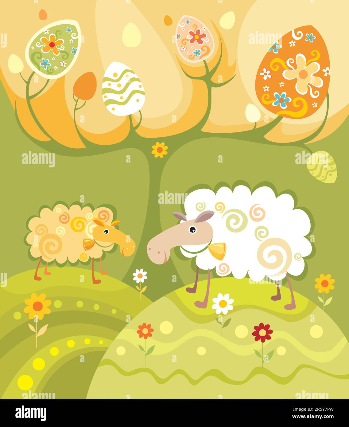 illustrazione di pasqua con due divertenti pecore decorative Illustrazione Vettoriale