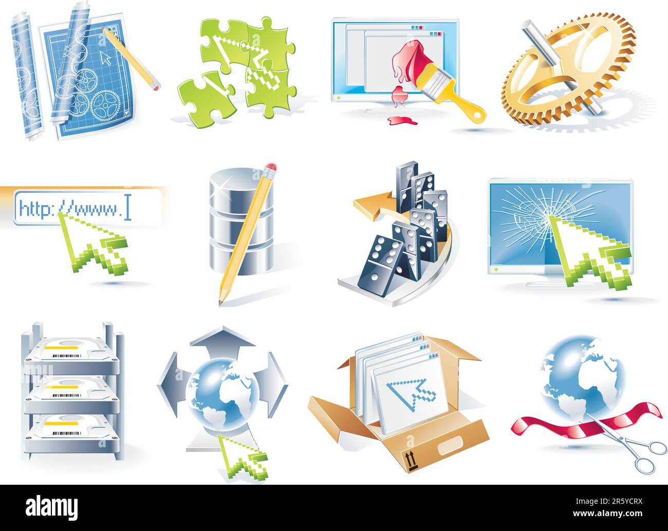 Serie di icone sullo sviluppo di siti Web Illustrazione Vettoriale