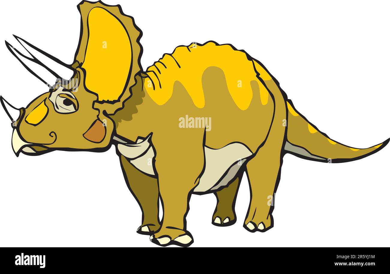 Triceratops con una piacevole espressione e motivo arancione. Illustrazione Vettoriale