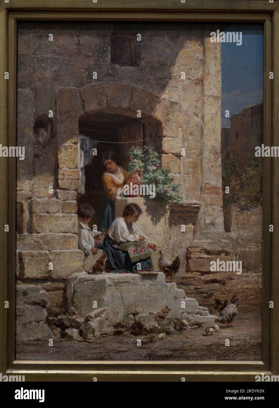 Karlis Huns (1831-1877). Pittore tedesco Baltico. Cortile italiano, 1871. Olio su tela (39,5 x 23,6 cm). Museo Nazionale d'Arte Lettone Riga, Lettonia. Foto Stock