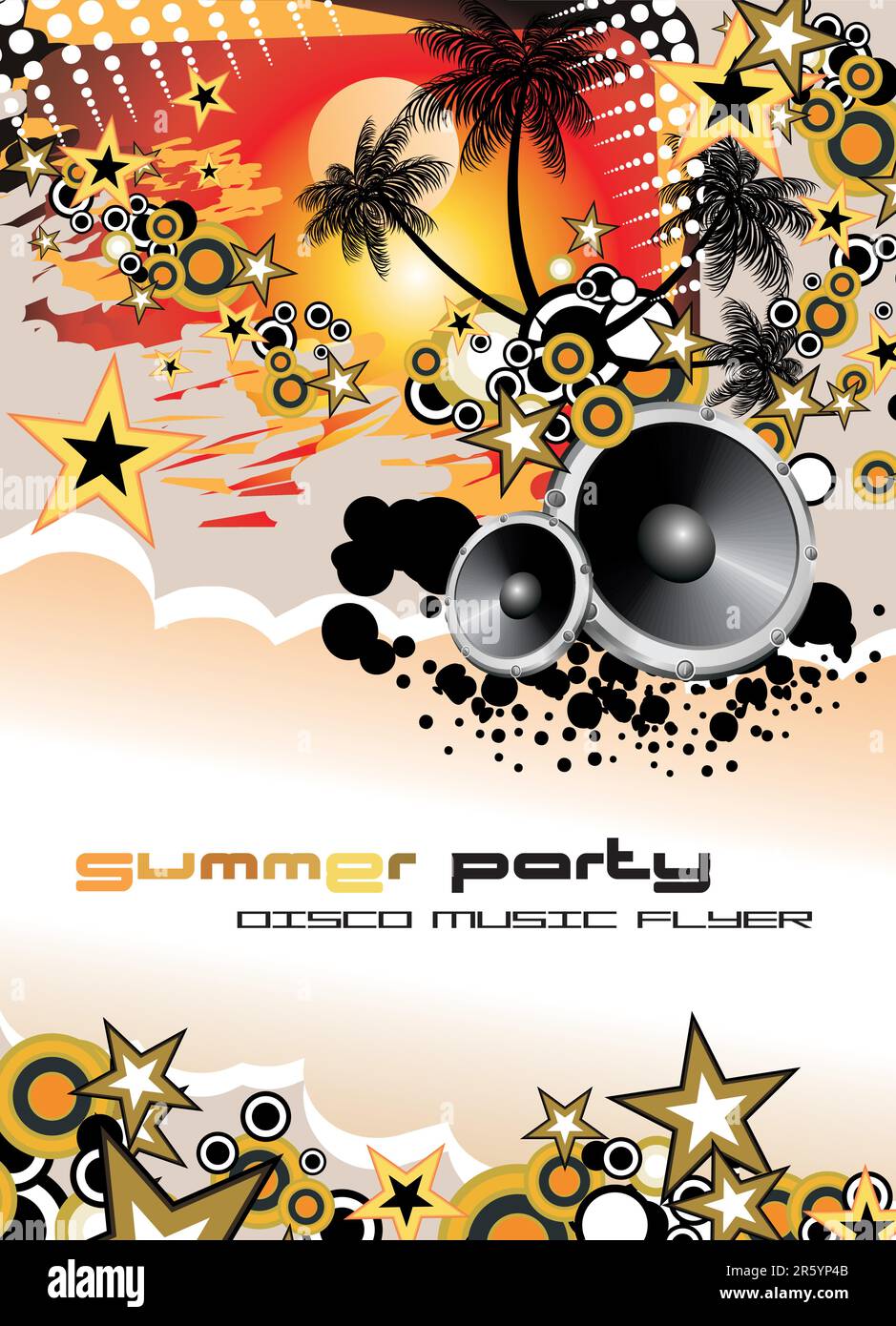 Disco Dance Tropical Music Flyer con sfondo colorato Illustrazione Vettoriale