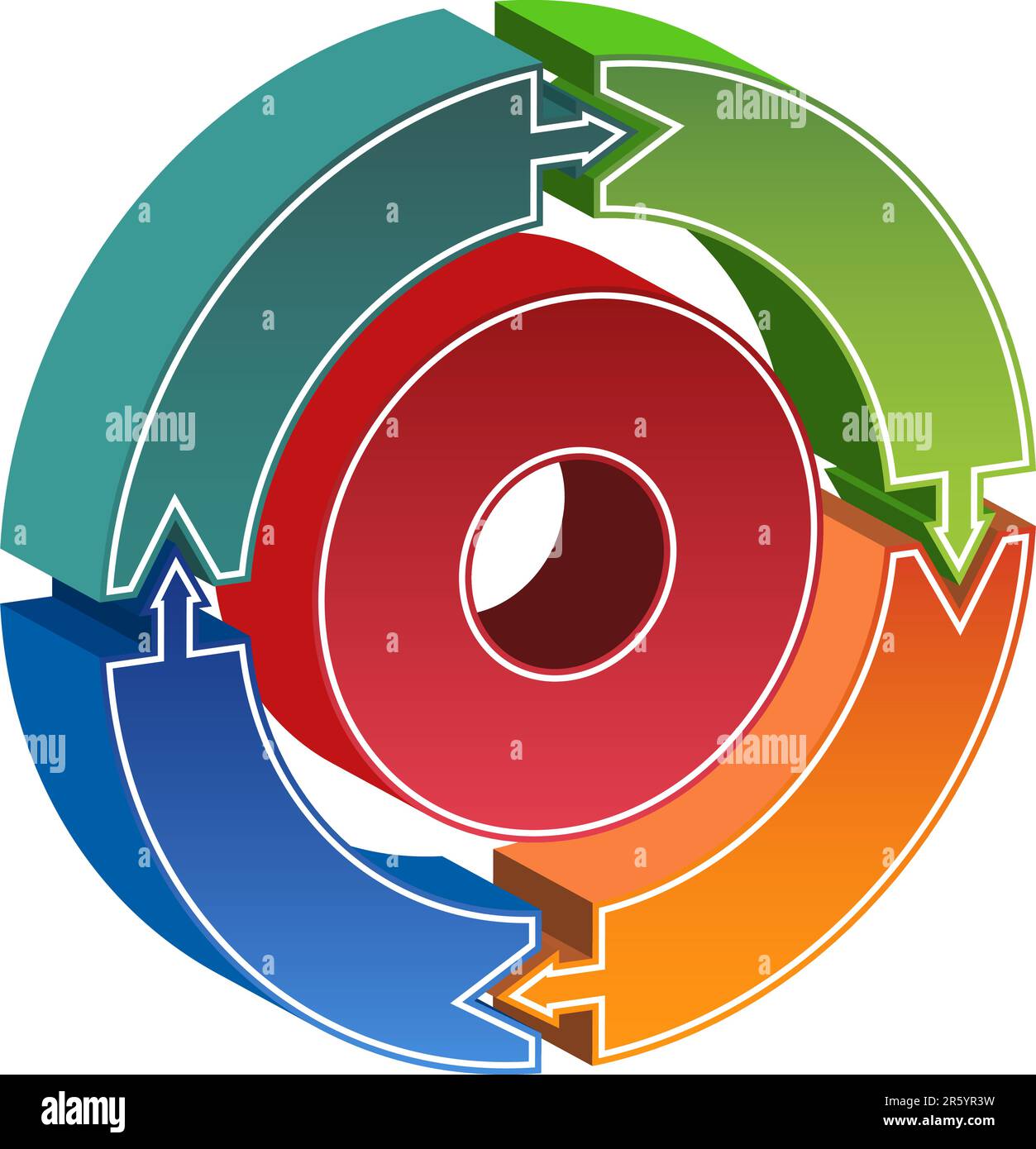 3D processo schema circolare con frecce di rotazione per ciclo di business. Illustrazione Vettoriale