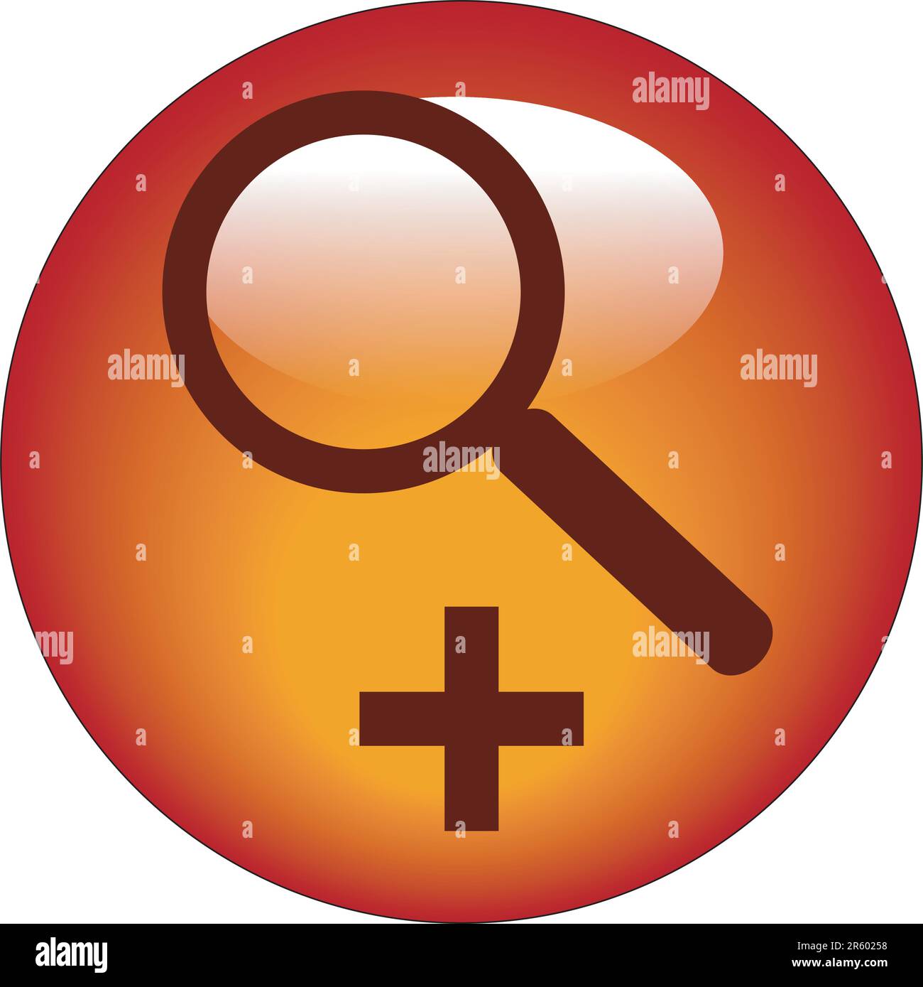 lente di ingrandimento sul pulsante più - icona di ingrandimento Illustrazione Vettoriale