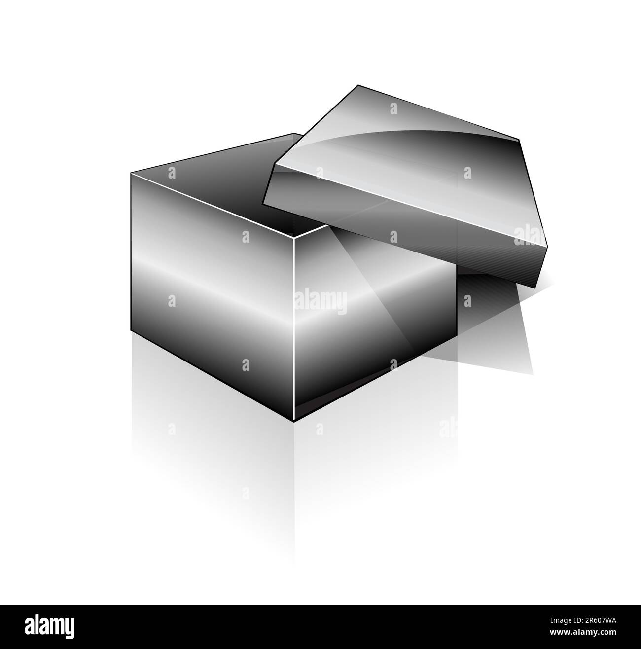 Scatola aperta tridimensionale con ombra e riflesso Illustrazione Vettoriale