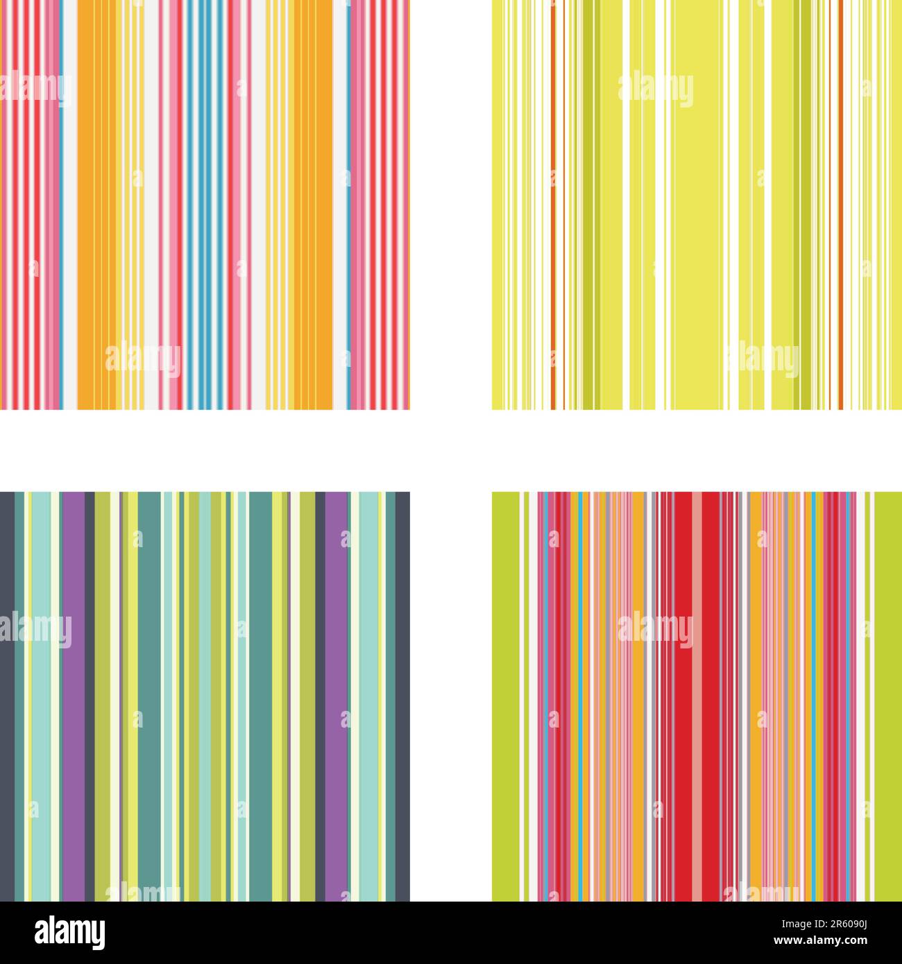 Quattro motivi a strisce vettoriali retrò (senza cuciture) in colori brillanti Illustrazione Vettoriale