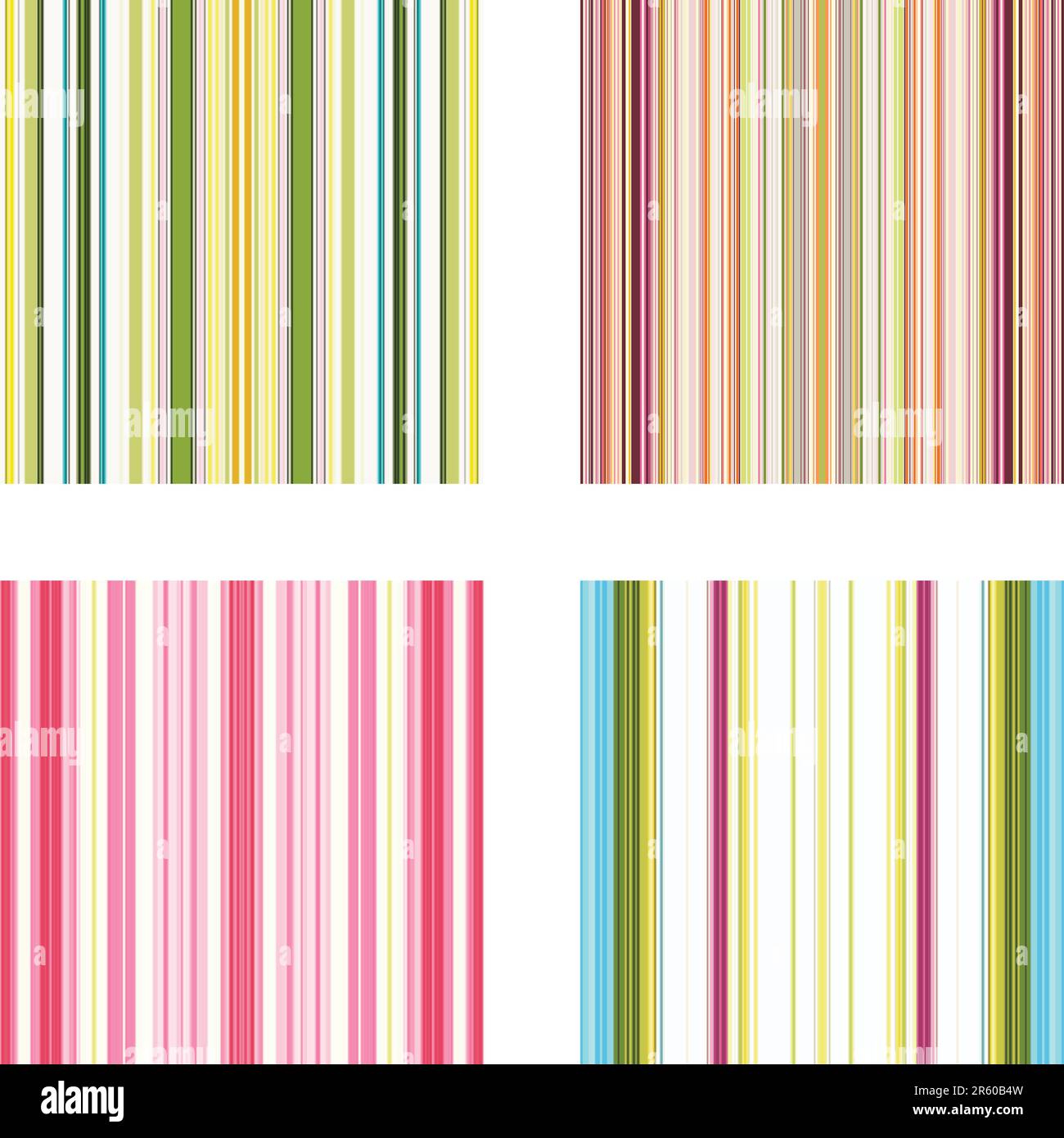 Quattro motivi a strisce vettoriali retrò (senza cuciture) in colori brillanti Illustrazione Vettoriale