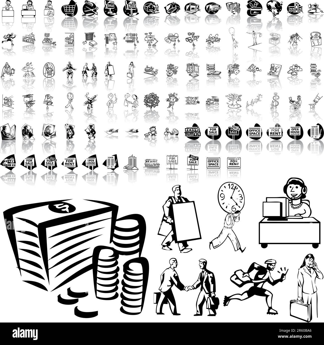 Serie commerciale di schizzi neri. Parte 5. Gruppi e livelli isolati. Illustrazione Vettoriale