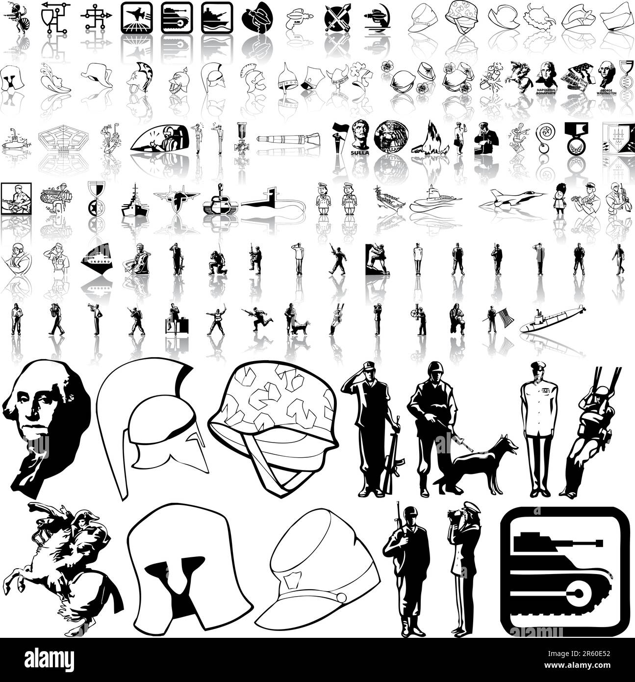 Set militare di sketch neri. Parte 4. Gruppi e livelli isolati. Illustrazione Vettoriale