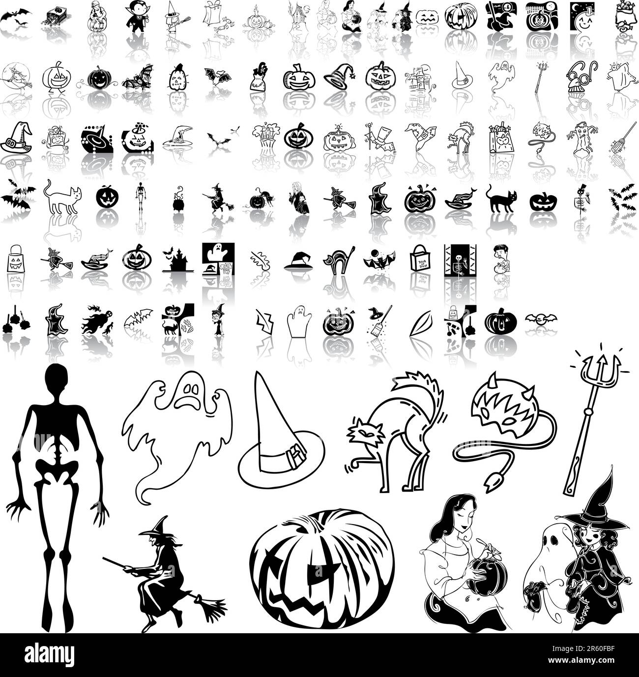 Set Halloween di sketch nero. Parte 4. Gruppi e livelli isolati. Illustrazione Vettoriale