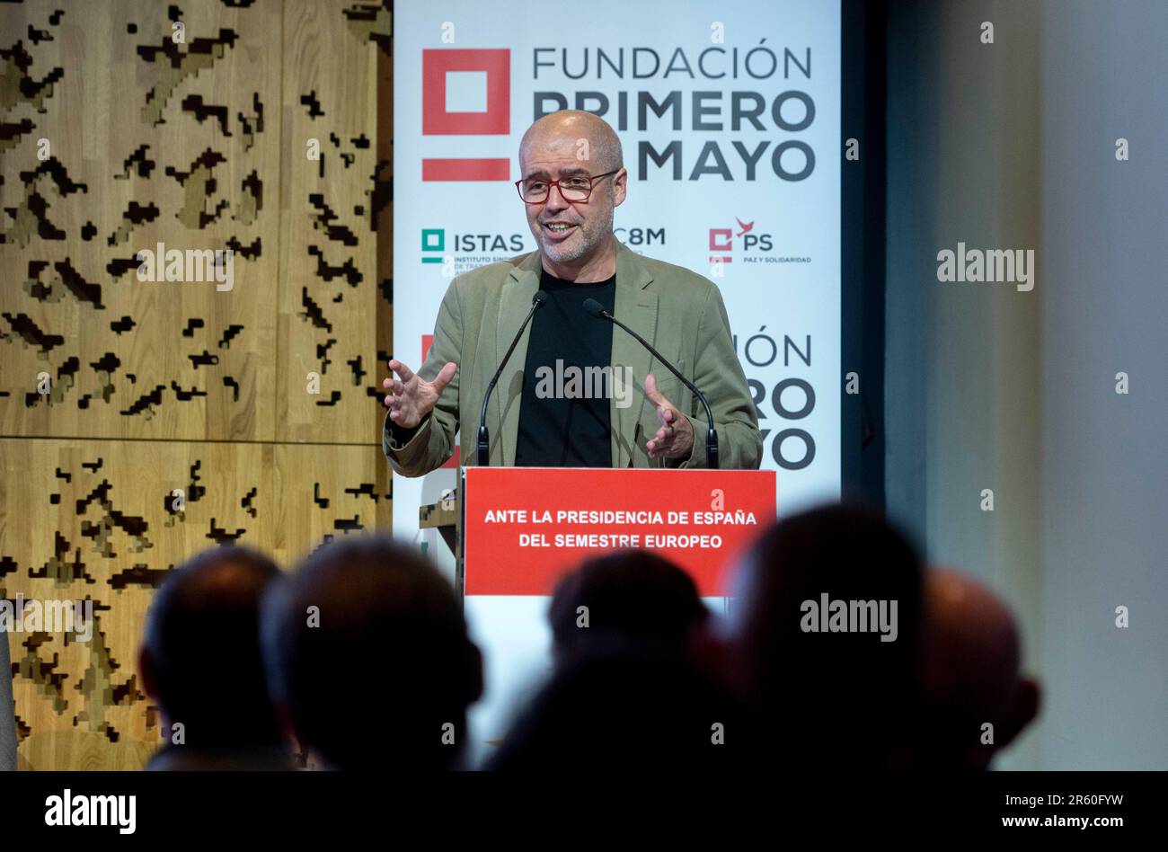 The secretary general of CCOO, Unai Sordo speaks during the conference