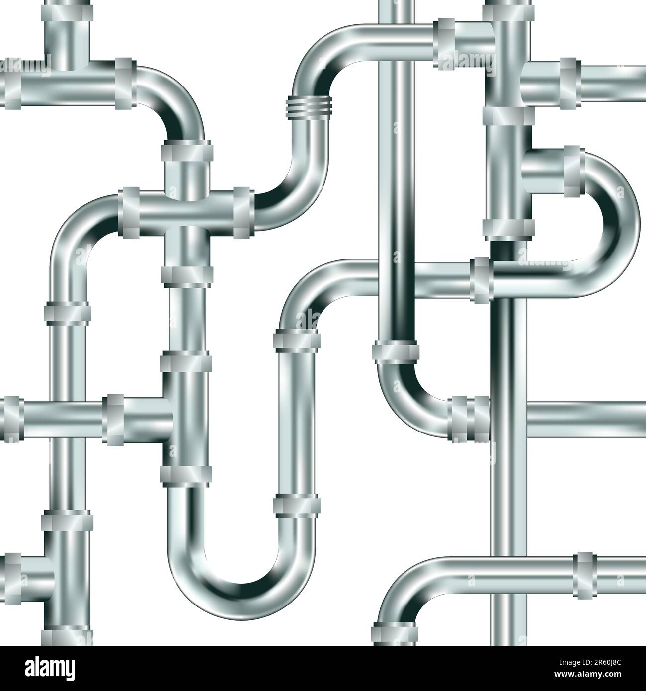 Sfondo di tubazioni o tubazioni dell'acqua senza cuciture. Struttura in acciaio inox. Illustrazione Vettoriale