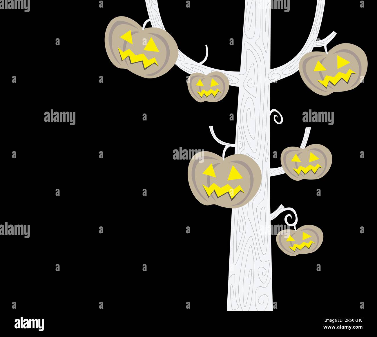 Silhouette bianco-nero della zucca – albero della testa. Illustrazione vettoriale. Illustrazione Vettoriale