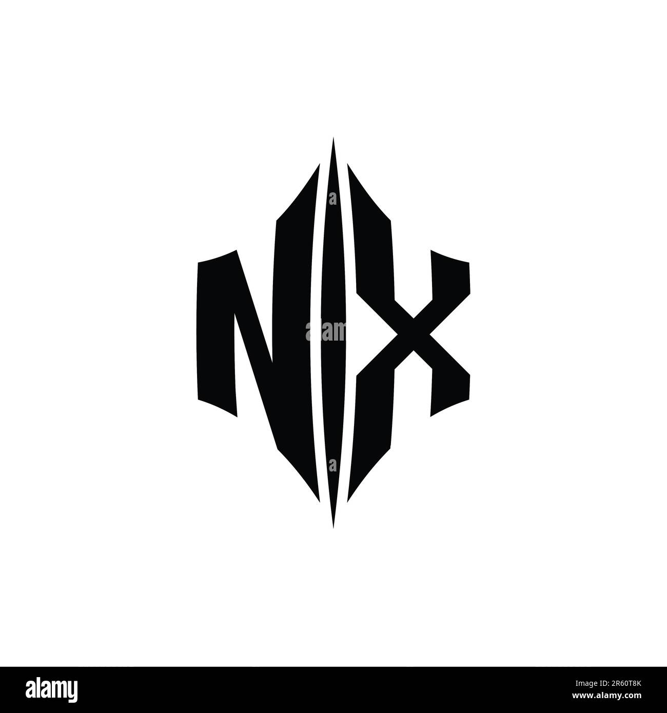 NX Letter Logo monogramma forma a diamante esagonale con modello di design a piercing Foto Stock