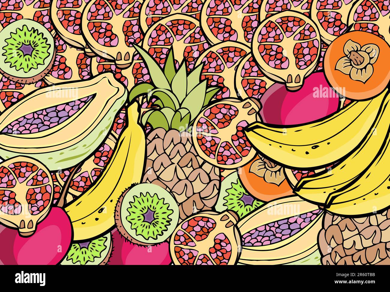 Collage di diversi tipi di frutta. Illustrazione Vettoriale