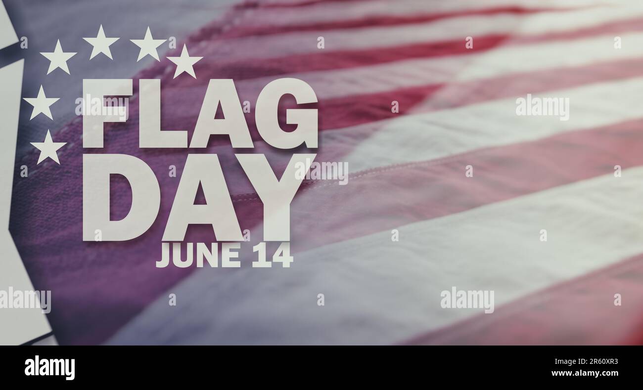 Giornata della bandiera americana. STATI UNITI Compleanno dell'esercito. Festa nazionale degli Stati Uniti, 14th giugno, testo sullo sfondo della bandiera statunitense Foto Stock
