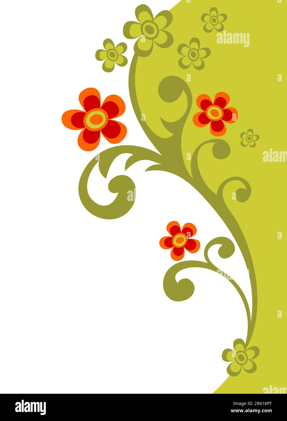 Motivo astratto decorato con fiori rossi su sfondo bianco. Illustrazione Vettoriale