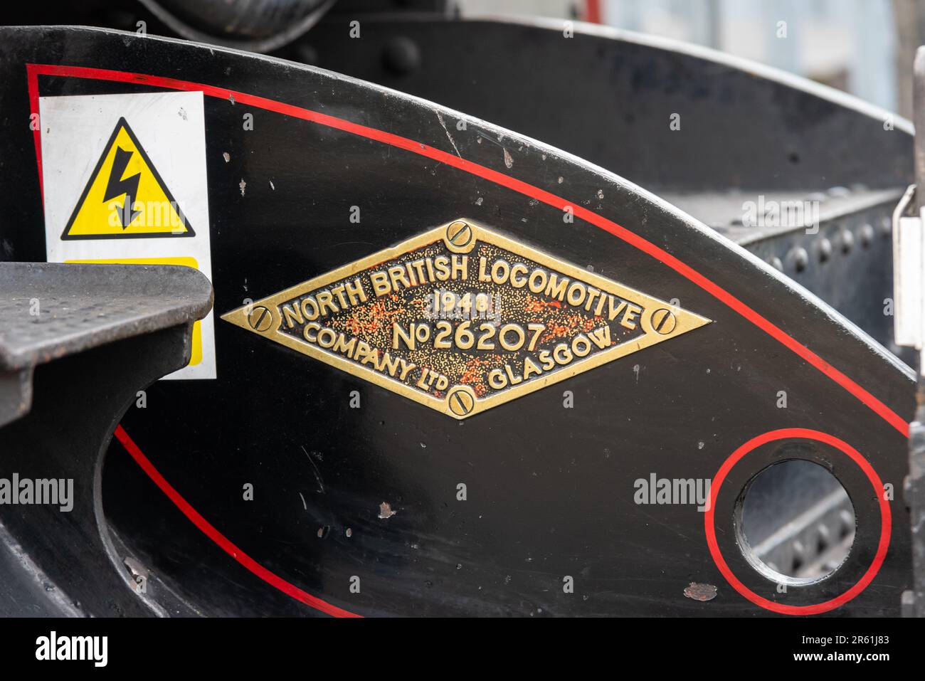 Locomotiva a vapore LNER B1 Classe 61306 Mayflower che trasporta un'escursione di Steam Dreams. Piatto del costruttore. North British Locomotive Company, Glasgow Foto Stock