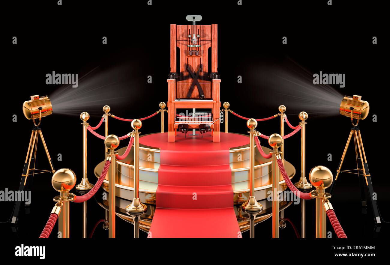 Podio con sedia elettrica, 3D rendering Foto Stock