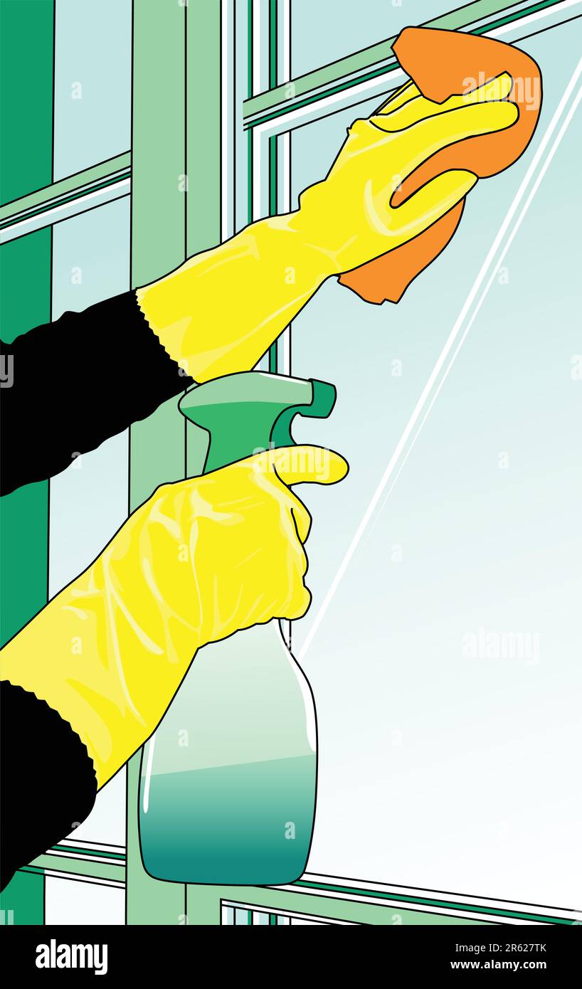 Illustrazione vettoriale di una donna che pulisce le finestre Illustrazione Vettoriale