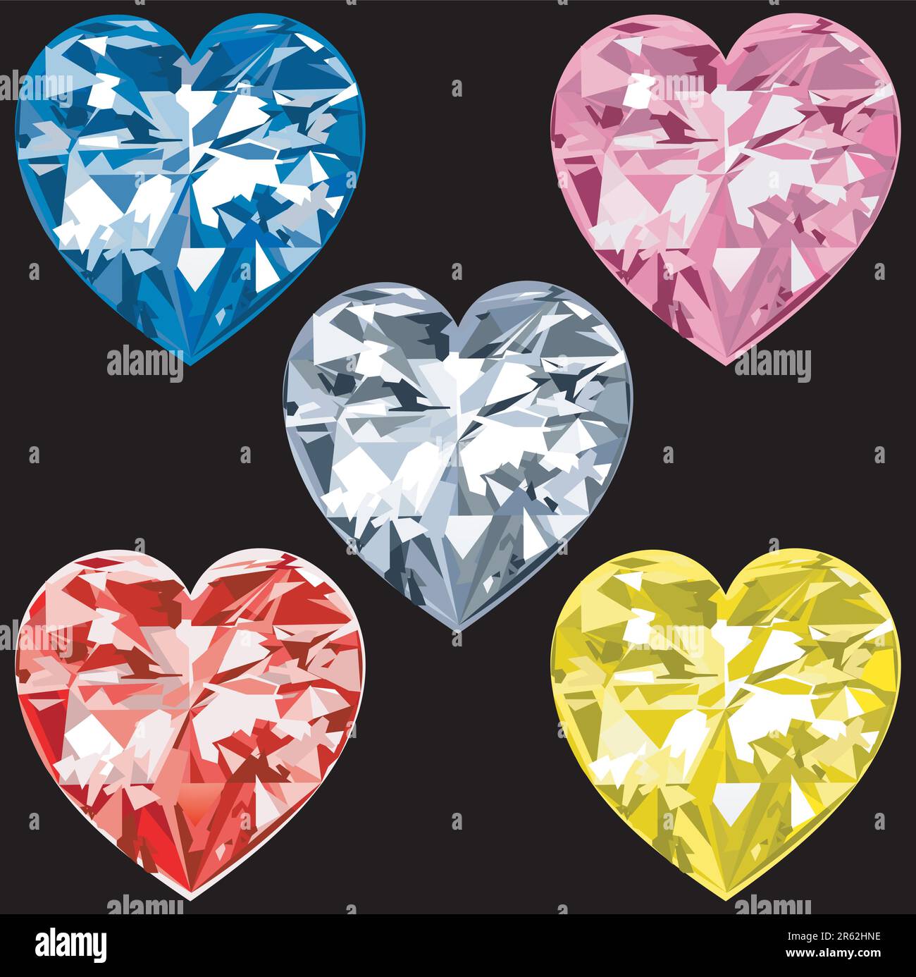 Illustrazione vettoriale di 5 Cuori di diamante. Illustrazione Vettoriale