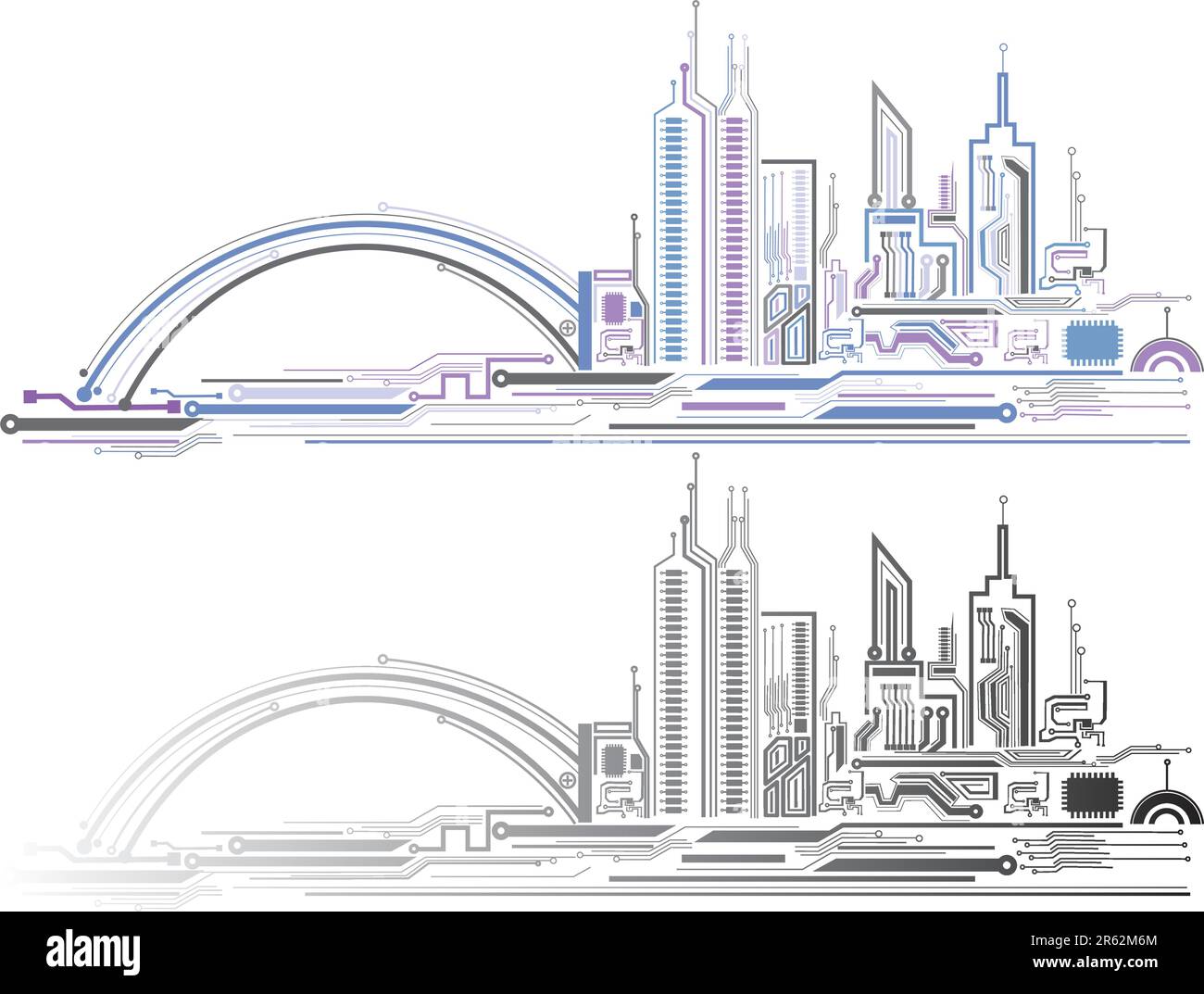 Sfondo colorato del design dei circuiti cittadini. Illustrazione Vettoriale