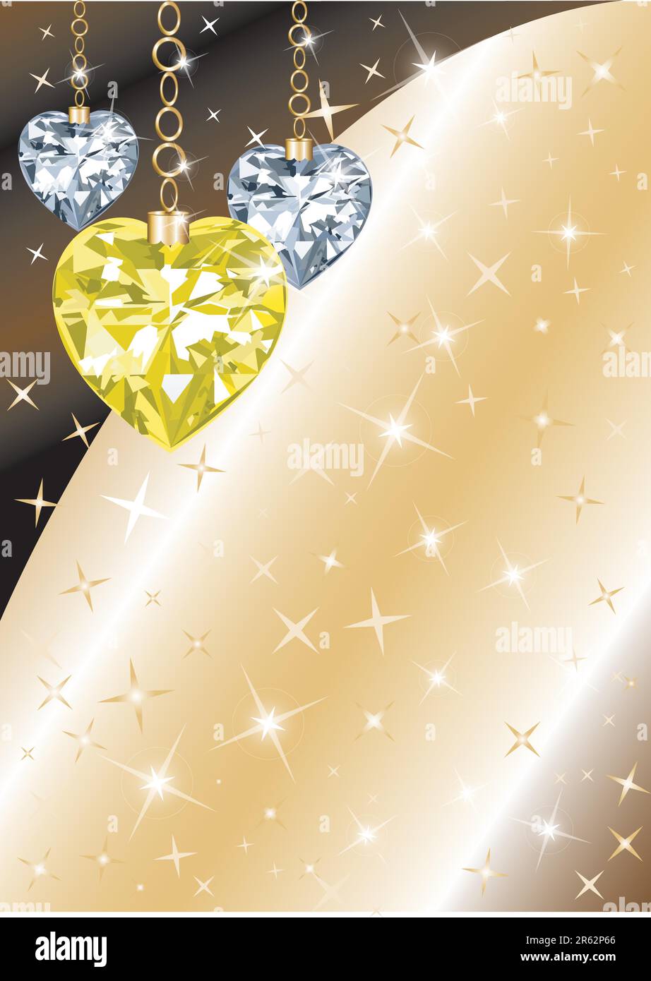 Golden Diamond o Crystal cuore sfondo con stelle. Vi è spazio per il testo o l'immagine. Illustrazione Vettoriale