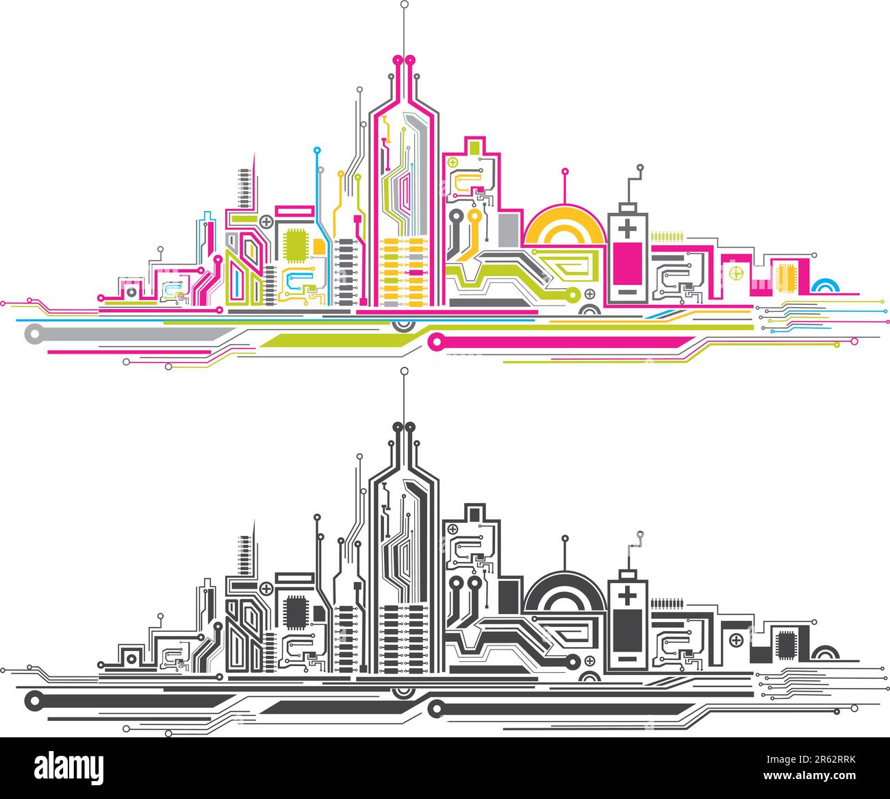 Sfondo colorato del design dei circuiti cittadini. Illustrazione Vettoriale