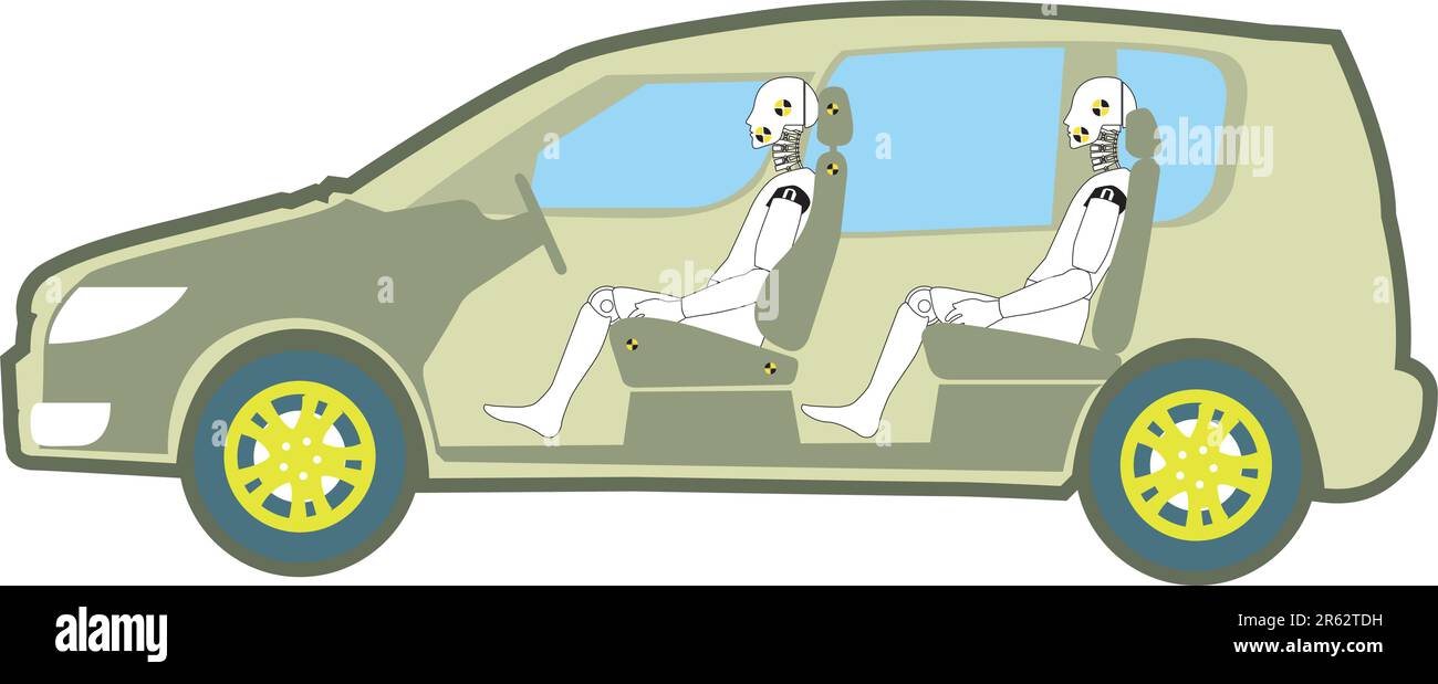 Manichini crash test nella vettura di prova Illustrazione Vettoriale